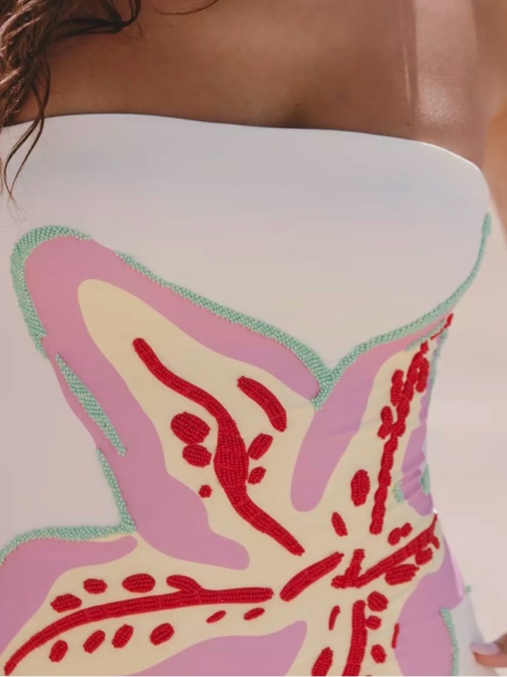 Maaji for AnthropologyStrap whitOne-Piece Swimsuit with starfish pink bead